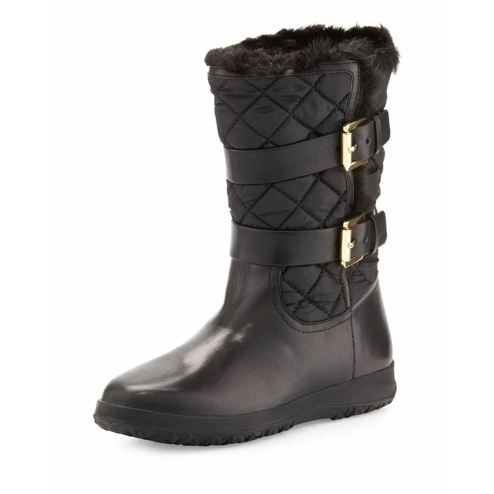 Michael Kors Black Quilted Faux Fur Trim Buckle‎ Boots AQ13G 7M